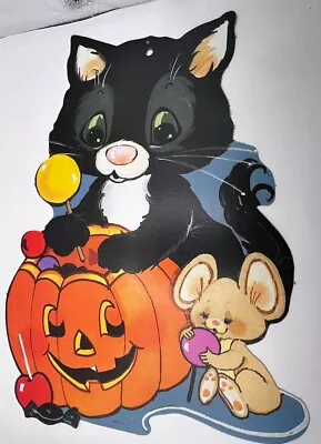 Vintage Eureka Halloween Cardboard Die Cut Black Cat Pumpkin Mouse Decoration • $14.99