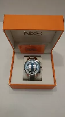 NXS 14072 Men's Watch MOTO Swiss Chronograph Steel Band Dark Gray/Silver • $95