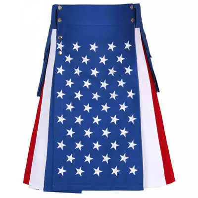 Custom Made Men American Flag Cotton Tactical Kilt With Side Cargo Pockets • $90.64