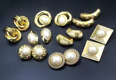 Vintage Couture French Designer Faux Pearl Gold Plate Massive Large Earrings Lot • £135.90