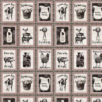 MICHEAL MILLER Life Is Better On The Farm Farm House Patch Fabric CX9973 Ecru D • £6.50