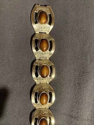 Sterling Silver 925 Bracelet Brown/Tigers Eye Cabachon Stone Mexico Vintage • $95