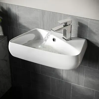 455 Mm Rounded Rectangle Wall Hung Basin Cloakroom Bathroom Wash Sink | Tulla • £52.99