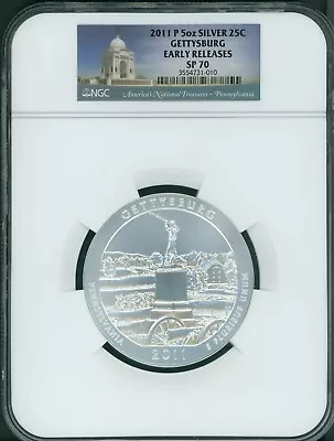 2011-P GETTYSBURG America Beautiful ATB 5 Oz SILVER NGC SP70 EARLY RELEASES ER • $1675