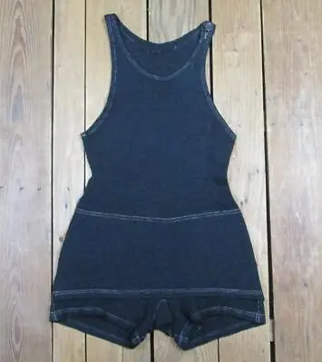 Vintage 1910s Mens Black Wool Knit Swimsuit Antique Bathing Suit Beach Swimwear • $134.10