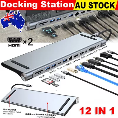 12-in-1 Laptop Docking Station Type-C HUB HDMI Adapter 4K USB 3.0 VGA PD SD TF • $58.85