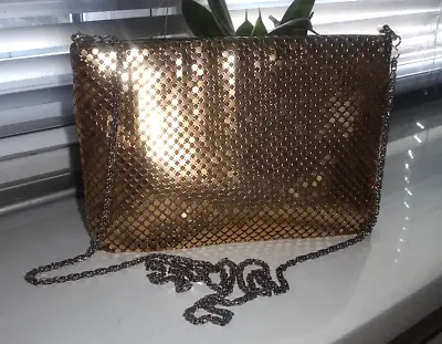 Retro Saxone Yates Gold Mesh Chainmail Clutch Strap Crossbody Bag 🌺 • £25