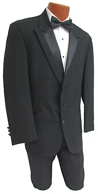 Men's Black Perry Ellis Tuxedo Jacket With Satin Peak Lapels Wedding Prom Mason  • $9.95