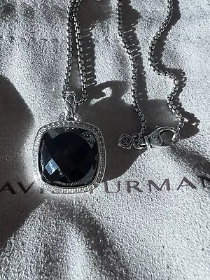 David Yurman Silver Albion 17mm Onyx & Diamond Pendant Necklace 18  • $495