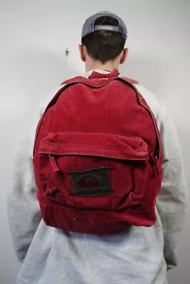 Vintage Quiksilver Corduroy Backpack Red Mens Surf Spellout Logo  • £34.99
