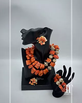 Nigerian Choker Jewelry Set Bridal Beads Set  African Coral Beads Jewelry • $180