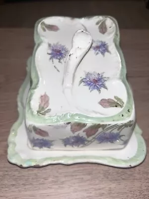 Antique German Franz Anton Mehlem Bonn Floral Cheese Butter Dish 1885-1920 RARE • £10