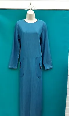 Soft Blue Denim Long Dressmaxihippie60's70's Vintage Stylesize  10-12 App • £8.99