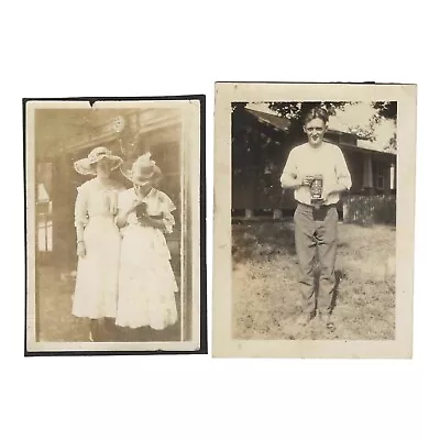 Vintage Snapshot Photo Lot Man Woman Holding A Camera Taking A Picture 1910s • $40