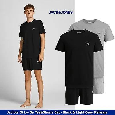 Jack & Jones Men's Clota Loungewear Set Tee & Short Black Or Light Grey Melange • £17.49