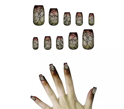 Zombie Fake Nails & Glue Set Halloween Glamour Fancy Dress Make Up • £4.49