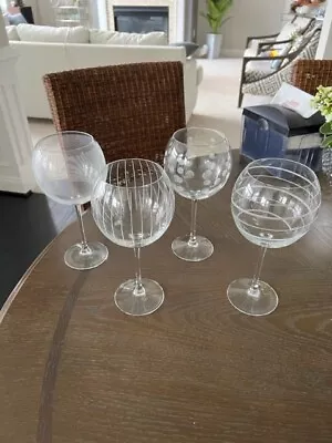 Mikasa Cheers Clear Etched Glass Balloon Wine Glasses 24oz. Set Of 4 Excellent • $19.95