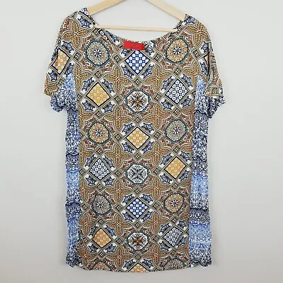 TIGERLILY Womens Size 14 Short Sleeve Solaire Mallorca Print  Mini Dress • $65