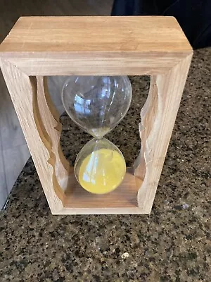 Yellow Sand  Glass Timer 10 Minutes With Wood 9 By 4 1/2 By 21/2 • $15