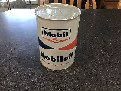 Vintage MOBIL MOBILOIL Motor Oil Can. Full Metal 1 Qt. Can • $40