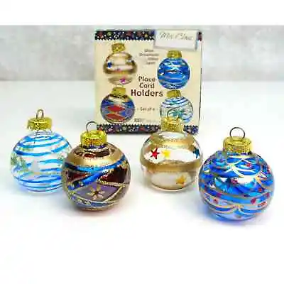 VTG Set (4) Blown Glass Ball Christmas Ornament PLACE CARD HOLDERS Picture Decor • $24