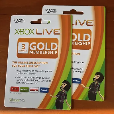 NEW Xbox Live Gold Membership Card Unscratched 3 Month- Qty 2 • $34.99