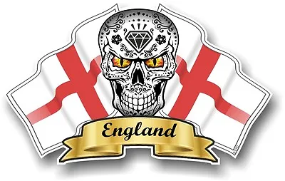 Mexican Sugar Skull & England St Georges Cross English Flags Car Helmet Sticker • £2.83