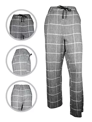 Womens BonMarche Linen Trousers Black Grey Check Plus Size 12 14 16 18 20 22 24 • £9.97