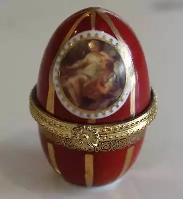 Vintage Limoges Style Egg Shaped Hinged Trinket Box - Pill Box - Patch Box - Re • $25