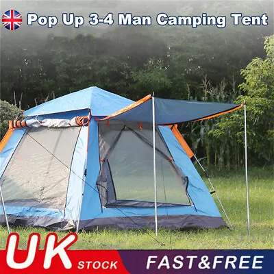 3-4 Man Outdoor PopUp Tent Waterproof Family Outdoor Hiking Instant Camping Tent • £40.99