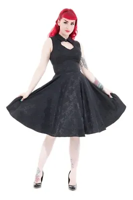 H&R London Rose Brocade Pinup Rockabilly Gothic Punk Black Cut Out Dress 6904 • $39.99