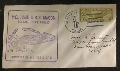 1933 USS Macon Airship Zeppelin First Visit  Cover To Moffett Field Ca • $30