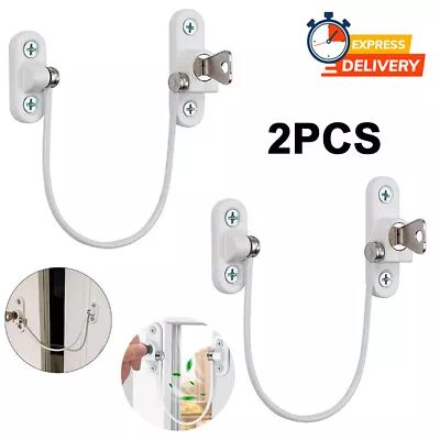 2X White Window Door Cable Restrictor Ventilator Child Baby Safety Security Lock • £5.79