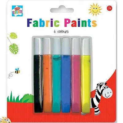 6 Pack Fabric Paints Pens Permanent T-shirt Clothes Designs Assorted Colours • £3.95