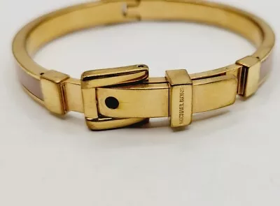 Michael Kors Copper Tone Studded Buckle Bangle Bracelet Hinged Adjustable Signed • $30.37