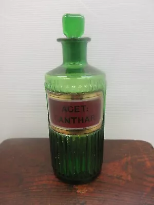 £68 • Buy Victorian Green Ribbed Chemist Bottles With  Glass Labels (ACET: CANTHAR:)