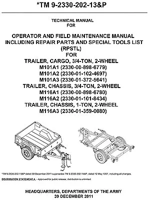 2011 Cargo Trailer 3/4-Ton M101A1 M101A2 M101A3 M116A1 M116A2 M116A3 Manual   • $29.99