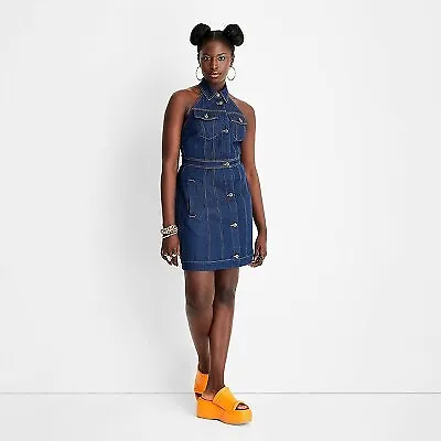 Women's Sleeveless Collared Denim Mini Dress - Future Collective With Alani • $15.99