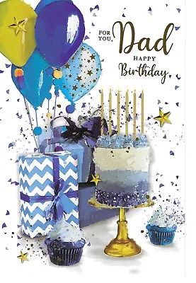 Dad Birthday Greeting Card 9 X6  Balloons Cake And Presents • £2.79