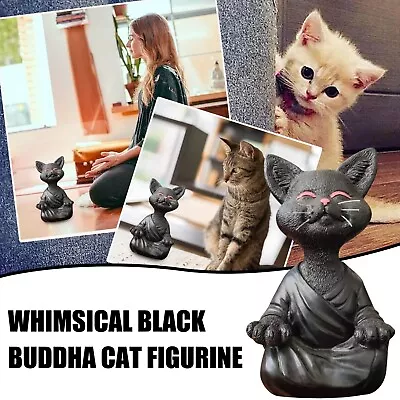 Whimsical Black Buddha Cat Figurine Meditation Yoga Collectible Hand Paint Resin • $12.91