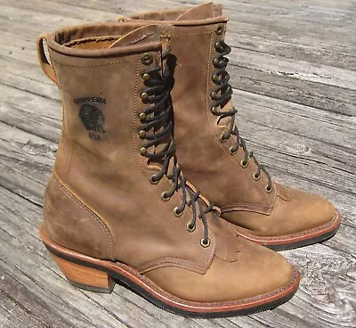 Chippewa Packer Osborn Bay Crazy Horse Tan Kiltie Boots 29406 USA Made Size 9 EE • $100