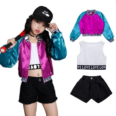 £12.49 • Buy Pink Girls Jazz Street Dance Costume Hip-hop Dance SHOW Kids Performance Outfits