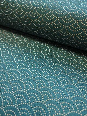 Japanese Traditional Turquoise Fans Kimono Cotton Fabric For Dress And Quilting • £1.50