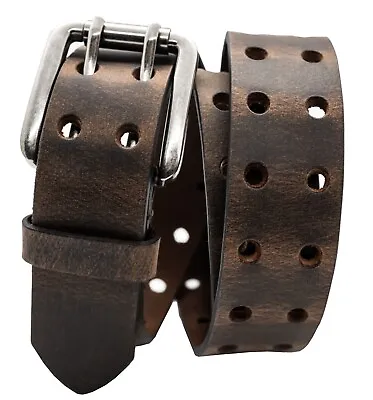 Full Grain Buffalo Leather Double Prong 2-Hole CrazyHorse 1.5  Belt  Made In USA • $39.95