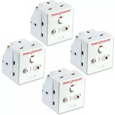 4 X Switched Surge Power Protector Adaptor Plug 3 Way 13A 3 GANG 3G Neon Led • £27.95