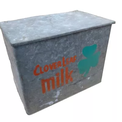 Vintage Porch Milk Dairy Box Large Galvanized Tin Cloverleaf Addison IL • $74.96