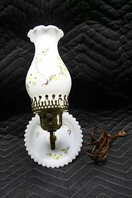 Vintage Leviton Hobnail Milk Glass Base Floral Print Wall Mounted Lamp • $50