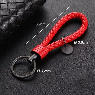 1Pc Car Parts Keychain Leather Rope Strap Weave Keyring Key Ring Key Chain Red • $4.75