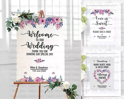 Personalised Welcome To Wedding Signs Love Is Sweet Always & Forever Pink Floral • £3.99