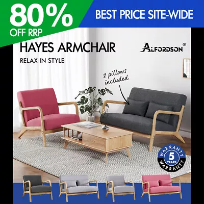 ALFORDSON Armchair Sofa Lounge Chair 1/ 2 Seater Accent Couch Fabric Seat Wood • $228.95